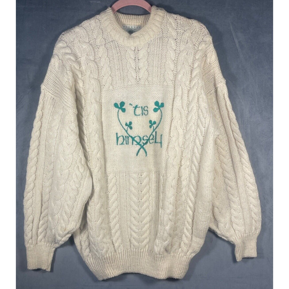 Blarney Woollen Mills 100% Wool IRELAND Fisherman's Sweater Men's XL Tis Himself - Picture 1 of 6